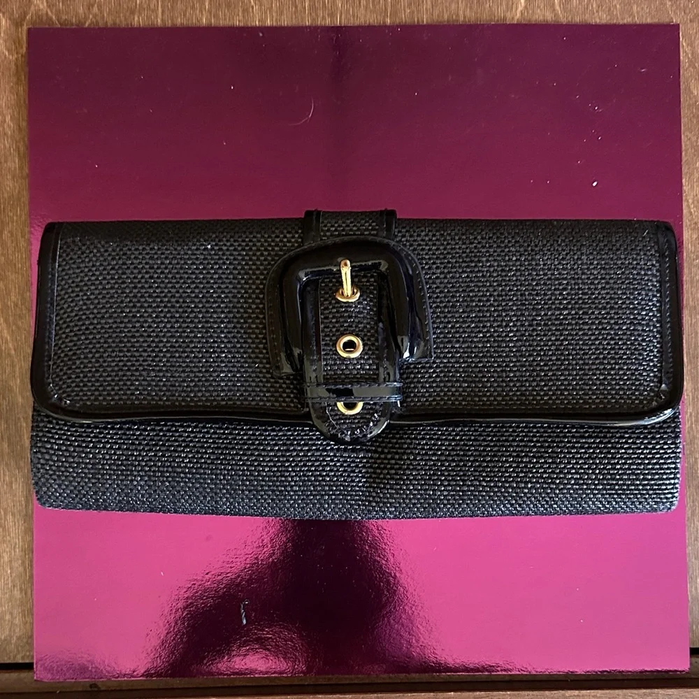 Banana Republic Black Textured Buckle Clutch Evening Bag